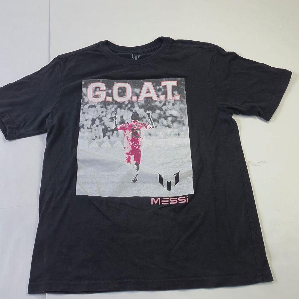 Messi Shirt Boys XL 14/16 Black Short Sleeve G.O.A.T. Soccer Graphic Tee